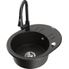 Mexen Kevin granite kitchen sink 1-bowl with drainer and Elia kitchen faucet, black/gold metallic - 6517-75-670101-70