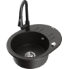 Mexen Kevin granite kitchen sink 1-bowl with drainer and kitchen faucet Elia, black/gold metallic - 6517-75-670101-70