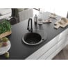 Mexen Kevin granit sink single-bowl with drainer and Elia kitchen faucet, black/gold metallic - 6517-75-670101-70-B