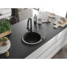 Mexen Kevin granite sink 1-bowl with drainer and kitchen faucet Elia, black/gold metallic - 6517-75-670101-70-B