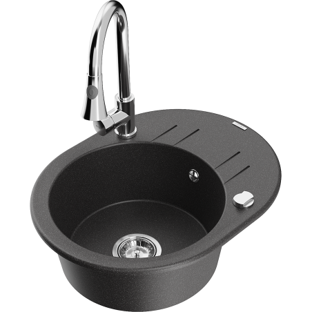 Mexen Kevin 1-bowl granite sink with drainer and Elia kitchen faucet, black speckled - 6517-76-670101-00