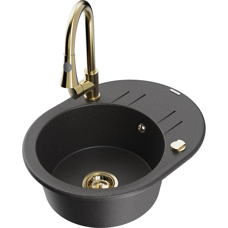 Mexen Kevin 1-compartment granite sink with a drip tray and kitchen mixer tap Elia, spotted black - 6517-76-670101-50