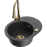 Mexen Kevin 1-bowl granite kitchen sink with drainer and Elia kitchen faucet, speckled black - 6517-76-670101-50