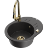 Mexen Kevin granite kitchen sink single bowl with drainer and kitchen faucet Elia, black speckled - 6517-76-670101-50