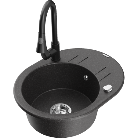 Mexen Kevin 1-bowl granite sink with drainer and Elia kitchen faucet, black speckled - 6517-76-670101-70