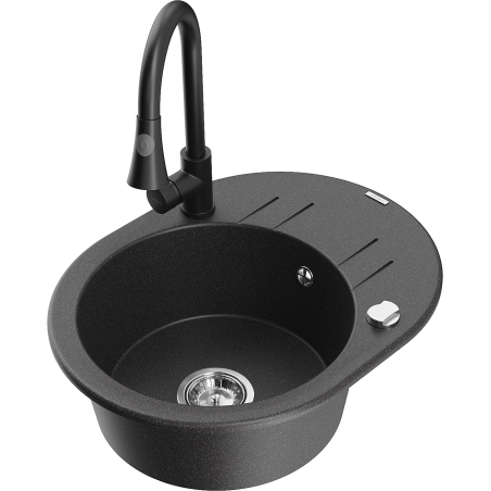 Mexen Kevin 1-bowl granite sink with drainer and Elia kitchen tap, speckled black - 6517-76-670101-70