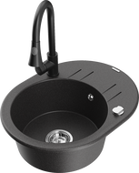 Mexen Kevin 1-bowl granite sink with drainer and Elia kitchen faucet, black speckled - 6517-76-670101-70