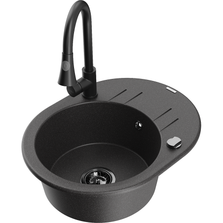 Mexen Kevin 1-compartment granite sink with a drip tray and kitchen mixer tap Elia, spotted black - 6517-76-670101-70-B