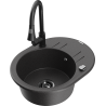 Mexen Kevin granite sink 1-bowl with drainer and Elia kitchen tap, black speckled - 6517-76-670101-70-B