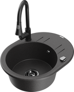 Mexen Kevin granite sink 1-bowl with drainer and Elia kitchen tap, black speckled - 6517-76-670101-70-B