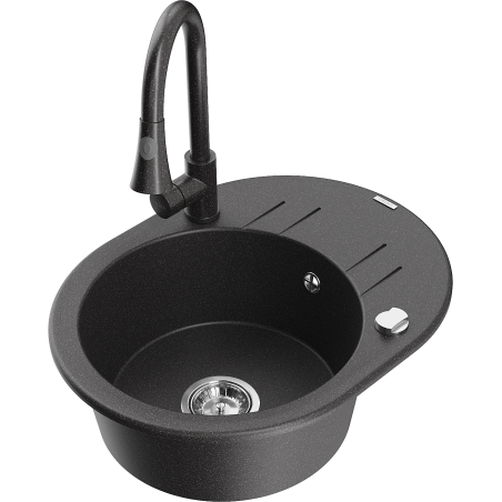 Mexen Kevin granite kitchen sink 1-bowl with drainer and kitchen faucet Elia, black speckled - 6517-76-670101-76