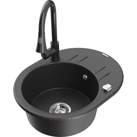 Mexen Kevin single-bowl granite sink with drainer and Elia kitchen tap, black speckled - 6517-76-670101-76