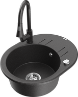 Mexen Kevin granite kitchen sink 1-bowl with drainer and kitchen faucet Elia, black spotted - 6517-76-670101-76