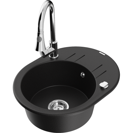 Mexen Kevin 1-bowl granite sink with drainer and Elia kitchen tap, black - 6517-77-670101-00