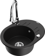 Mexen Kevin granite kitchen sink 1-bowl with drainer and Elia kitchen faucet, black - 6517-77-670101-00
