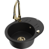 Mexen Kevin 1-bowl granite sink with drainer and Elia kitchen faucet, black - 6517-77-670101-50