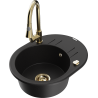 Mexen Kevin granite sink 1-bowl with drainer and Elia kitchen tap, black - 6517-77-670101-50