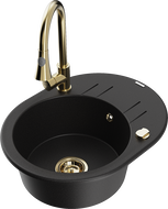 Mexen Kevin 1-bowl granite sink with drainer and Elia kitchen faucet, black - 6517-77-670101-50