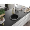 Mexen Kevin granite single-bowl sink with drainer and Elia kitchen faucet, black - 6517-77-670101-50-B