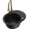 Mexen Kevin 1-compartment granite sink with a drip tray and kitchen mixer tap Elia, Black - 6517-77-670101-50-B