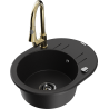 Mexen Kevin granite single-bowl sink with drainer and Elia kitchen faucet, black - 6517-77-670101-50-B