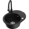 Mexen Kevin granite kitchen sink 1-bowl with drainer and Elia kitchen faucet, black - 6517-77-670101-70