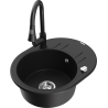 Mexen Kevin granite sink 1-bowl with drainer and Elia kitchen tap, black - 6517-77-670101-70