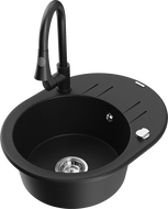 Mexen Kevin granite sink 1-bowl with drainer and Elia kitchen tap, black - 6517-77-670101-70