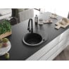 Mexen Kevin granite kitchen sink with a single basin and drainer, including Elia kitchen faucet, black - 6517-77-670101-70-B