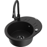 Mexen Kevin granite kitchen sink single-bowl with drainer and Elia kitchen faucet, black - 6517-77-670101-70-B