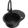 Mexen Kevin granite kitchen sink with a single basin and drainer, including Elia kitchen faucet, black - 6517-77-670101-70-B