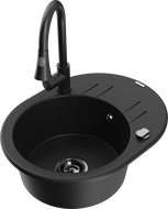 Mexen Kevin granite kitchen sink with a single basin and drainer, including Elia kitchen faucet, black - 6517-77-670101-70-B