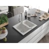 Mexen Carlos 1.5-bowl granite kitchen sink with Elia kitchen tap, white - 6518-20-670101-00