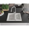 Mexen Carlos granite sink 1.5-bowl with Elia kitchen faucet, white - 6518-20-670101-00