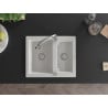 Mexen Carlos granite sink 1.5-bowl with Elia kitchen faucet, white - 6518-20-670101-00