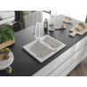 Mexen Carlos granite kitchen sink, 1.5-compartment with Elia kitchen faucet, white - 6518-20-670101-20