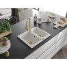 Mexen Carlos 1.5-bowl granite sink with Elia kitchen faucet, white - 6518-20-670101-50