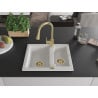 Mexen Carlos 1.5-bowl granite sink with Elia kitchen faucet, white - 6518-20-670101-50