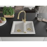 Mexen Carlos granite sink 1.5-bowl with Elia kitchen faucet, white - 6518-20-670101-50
