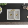 Mexen Carlos 1.5-bowl granite sink with Elia kitchen faucet, white - 6518-20-670101-50
