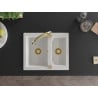Mexen Carlos 1.5-bowl granite sink with Elia kitchen tap, white - 6518-20-670101-50