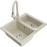 Mexen Carlos granite sink 1.5-bowl with Elia kitchen faucet, beige - 6518-69-670101-69
