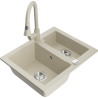 Mexen Carlos granite sink 1.5-bowl with Elia kitchen tap, beige - 6518-69-670101-69