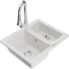 Mexen Carlos 1,5-compartment granite sink with a kitchen mixer tap Elia, White - 6518-20-670101-00
