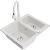 Mexen Carlos 1,5-compartment granite sink with a kitchen mixer tap Elia, White - 6518-20-670101-20