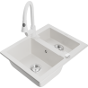 Mexen Carlos granite sink 1.5-bowl with Elia kitchen tap, white - 6518-20-670101-20