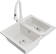 Mexen Carlos granite kitchen sink, 1.5-compartment with Elia kitchen faucet, white - 6518-20-670101-20
