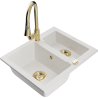 Mexen Carlos 1.5-bowl granite sink with Elia kitchen tap, white - 6518-20-670101-50