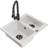Mexen Carlos granite sink 1.5-bowl with Elia kitchen faucet, white - 6518-20-670101-70