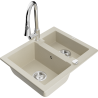 Mexen Carlos 1.5-bowl granite sink with Elia kitchen tap, beige - 6518-69-670101-00